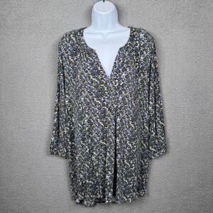 Rose+Olive Top Womens 2X Blue Floral Rayon Blend‎ Cottagecore Bloomcore Flowy